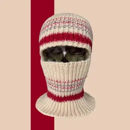 Beanie Skull Caps Korea Winter Color Matching Balaclava Hat Women Warm Ear Protection Neck Integrated Men Knitted Skull Beanie Cap 231122