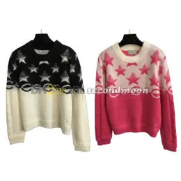 Estrela padrão malhas topo feminino tripulação pescoço malhas inverno manga longa malha t camisa designer pullovers à prova de vento