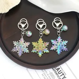 Creative Snowflake Pendant Keychains For Women Men Metal Key Chedes Rings Rings Cute Keyring Holder Charm Bag Christmas Gifts