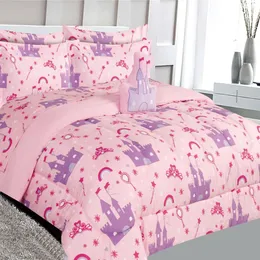 6 piece Twin princess palace bed in bag comforter and sheet set for Kids and Teens