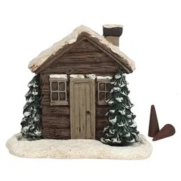 Decorative Objects Figurines Resin Log Cabin Incense Rustic Christmas Chimney Hut Incense Cone Tabletop Decoration For Christmas Party Gifts 231120