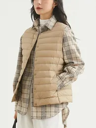 여성 조끼 겨울 초경 탱크 탑 짧은 재킷 휴대용 허리 코트 따뜻한 소매 소음 울트라 얇은 231122
