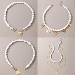 Choker Imitation Pearl Bridal Necklace For Women Geometric Heart Coin Lock Pendant Halsband bröllop smycken collier de perles