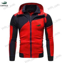 Erkek Hoodies Sweatshirts 2023 Sonbahar Kış Markası Erkek Hoodies Sweatshirts Renk Bloğu Çift fermuar kapüşonlu hırka formale ince kapüşon sweatshirt T231123