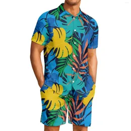 Tute da uomo Tribale Polinesiano Totem Fijiano Tatuaggio Fiji Stampe Comode da uomo Tuta sportiva Camicia a foglie con risvolto Pantaloncini da spiaggia Casual 2 pezzi