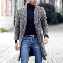 Misto lana da uomo Moda invernale Trench da uomo Cappotto lungo di lana di lusso Casual Giacca a vento con bottoni scozzesi Miscele vintage Abbigliamento premium 231122