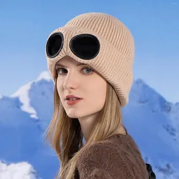 Berets temperamento óculos de vento chapéu para esqui quente boné de lã ao ar livre grosso hip hop esporte esqui chapéus de malha gorras para hombres