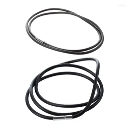 Catene 2 Pz 3Mm Collana Con Cordoncino Di Gomma Nera Con Chiusura In Acciaio Inossidabile - 24 Pollici 25,5