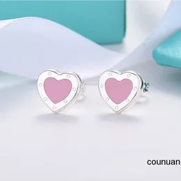 Orecchini a bottone di design Orecchini pendenti Lampadario pendente Orecchini a bottone di alta qualità smalto blu orecchini a forma di cuore lettere stampate in acciaio rosa Orecchini gioielli Tseries per