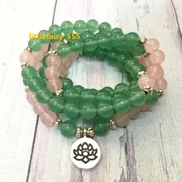 MG0586 NEW DESING 108 MALA FOR WOMEN NATURAL 8 mm Green Aventurine Lotusチャームブレスレットローズクォーツヨガブレスレット