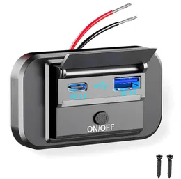 12V-24V 듀얼 USB QC3.0+PD 2.1A RV 해양 오토바이 트럭 골프 카트 용 버튼 스위치가있는 USB-C 충전기