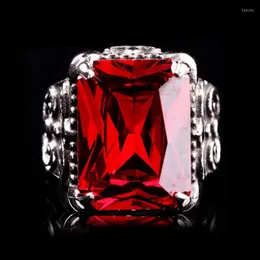 Cluster Rings Ruby Ring Men's Tide Index Exaggerated Retro Brand Personality Motorcycle Silver Jewelry