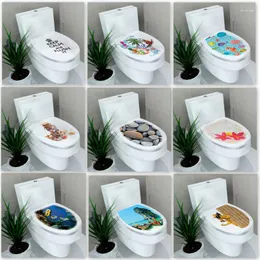 Wall Stickers Creative Toilet Lid Sticker Commode Seat Cover Cartoon Plants And Animals Scenery Home Decor Bathroom Accessories