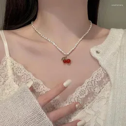 Choker Cute Cherry Pearl Necklace For Women Clavicle Chain Collar Girls Neck Chains Statement Jewelry
