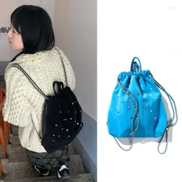 Schultaschen Rucksack Designer Luxus für Frauen Handtaschen 2023 Mode hochwertige farbige Edelstein Kette Kordelzug Pendlertasche
