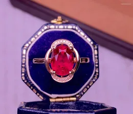 Pierścienie klastra E2023 Biżuteria Pure 18K Gold Natural Red Tourmaline 2,7ct Streps Diamonds Prezent Kobieta dla kobiet pierścień