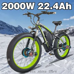 Bicicleta elétrica 2000w ebike para adultos 55km/h bicicleta elétrica duplo motor elétrico mountain bike pneu gordo e-bike 48v 22ah bateria