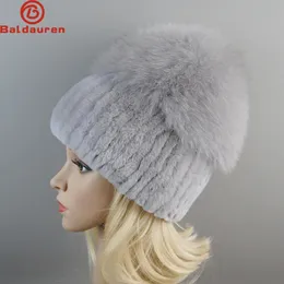 Beanieskull Caps Russia Style Women Real Fur Beanies Hat Girls Natural Rex Rabbit Skullies Cap Knit Winter 231123