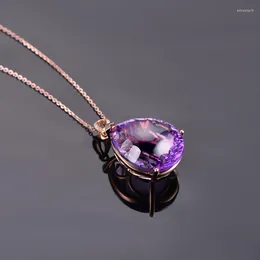 Chains European And American Color Treasure Amethyst Drop-shaped Large Gemstone Pendant Female Fashion Clavicle Chain Jewelry