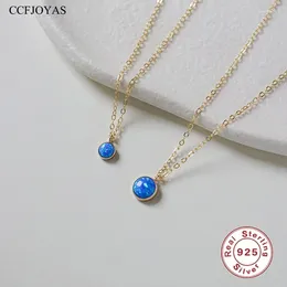 Подвески CCFJOYAS из стерлингового серебра 925 пробы, мини-круглое ожерелье с синим опалом для женщин, темпераментная цепочка золотого цвета на ключицы, ювелирные изделия