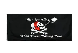 3x5 fts 90x150cm Direkt fabriksskall Jolly Roger Flagga Tiden flyger när du har Rum Pirate Crossbones3703583