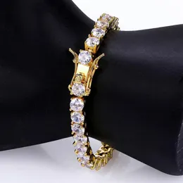 Hip Hop Tennis Bracelets Bling Moissanite Diamond Bling 18k Real Gold Plated Men Men Jewelry 4 mm 5 mm 6mm299t