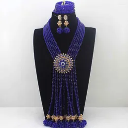 Naszyjnik Zestaw mody królewski niebieski/ kryształowy kostium biżuterii Nigerian ślub afrykańskie koraliki HD8427