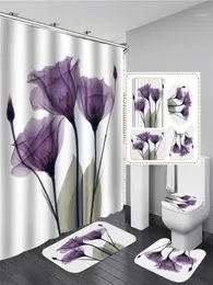 Tulips Lavender Hope Printed Waterproof Bath Shower Curtain Set NonSlip Carpet Mat Floor Toilet Cover Home Bathroom Bathmat Rug15272790