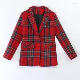 Kvinnors kostymer 2023 Spring Autumn Korean Long Sleeve Women Blazer Casual Wild Office Plaid Woolen Suit Dam Jacket Outwear Tops M-4XL