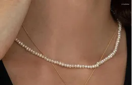 Hänge halsband 4mm vit pärlhalsband verkliga naturliga freashwater pärlor