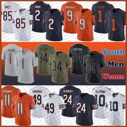 Justin Fields DJ Moore Football Jersey Custom Men Women Kids Jaquan Brisker Chase Claypool Cole Kmet Darnell Wright Gervon Dexter Sr Tyrique Stevenson Zacch Pickens