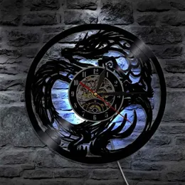 Zegary ścienne Dragon Art Clock Bateria Nowoczesna rekord designu z LED LAMPEM DOMOWA DEKADACJA 300N