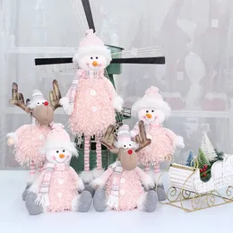 Suprimentos de brinquedos de Natal Natal Rosa Stretchable Papai Noel Boneco de neve Bonecas de pelúcia Brinquedo Baubles Decoração de Natal Ornamento Artesanato Presente Decorações para casa 231124