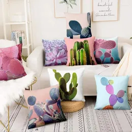 Pillow Sweet Succulents Print Pillowcase Flax Linen Pink Cactus Decorative Pillows Home Decor Sofa Throw Case 17 17inch