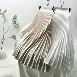 Skirts Design sense white pleated skirt spring autumn and winter womens middle length high waist thin large Aline long le 230424