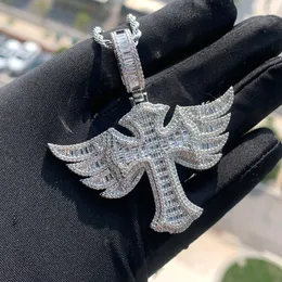 Designer Big Cross with Wing Charm Pendant Necklace with Rope Chain Hip Hop Women Men Full Paved 5A Cubic Zirconia Christ Men Gift Jewelry