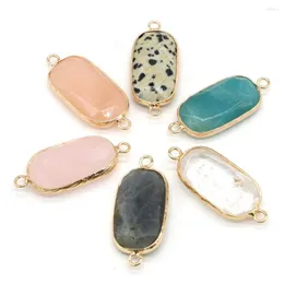 Charms Connector Rectangular Pendant Natural Stone Rose Quartz For Women Jewelry Making DIY Necklace Earring Accessories