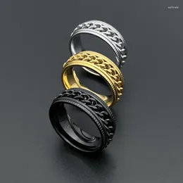 Cluster Rings 8mm Black Gold Color Spinner Chain Ring For Men Tire Texture 316L Stainless Steel Rotatable Links Punk Male Size 7 8 9 10 11