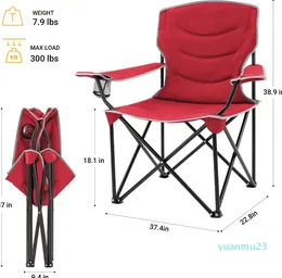 Folding Camping Chair Overdimensionerad bärbar vadderad bekväma stolar med kopphållare 996