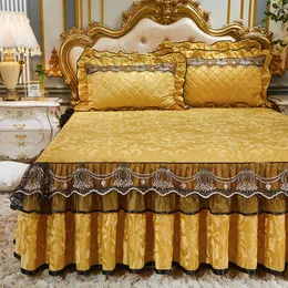 Spódnica łóżka luksusowa aksamitna pikowana pokrywa łóżek 3 boczna materaca materaca Pył spódnica do sypialni królowa król Bedspreads 230424