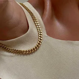 Fashion Trendy 9mm Gold Plated Stainless Steel Necklace Thick Wide Curb Chain Choker Chunky Cuban Link Women Jewelry