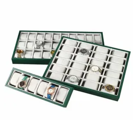 Neues grünes PU-Leder-Uhrendisplay-Tablett 6122430 Grid-Uhrendisplay-Aufbewahrungs-Requisiten Uhrenständer-Display-Regal8503523