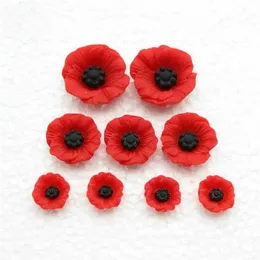 Set of 100pcs Chic Resin Red Poppy Flower Artificial Flatback Embellishment Cabochons Cap for Home Decor 12-23mm 211101254u