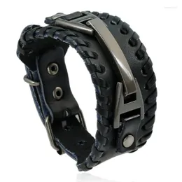 Braccialetti con ciondoli Punk Bracciale in pelle marrone nero per uomo Moda Charms in metallo Misura regolabile Bracciale maschile Gioielli Erkek Bileklik Regali