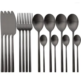 Dinnerware Sets 4/16Pcs Black Kitchen Utensils Matte Western Knife Fork Tea Coffee Spoons Tableware Set Stainless Steel Cutlery