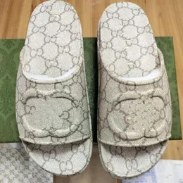 2023 slipper womens fashion embroidered canvas designer slides slip on slippers girls 60mm Canvas covered platform sandals and dust bags big size eur 35-45 11