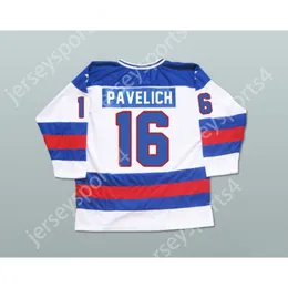 Benutzerdefiniertes weißes Hockeytrikot von Mark Pavelich, 1980 Miracle On Ice, Team USA 16, neu, oben genäht, S-M-L-XL-XXL-3XL-4XL-5XL-6XL