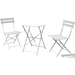 Trädgårdsuppsättningar SR Steel Patio Bistro Set Folding Outdoor Furniture 3 Piece of Foldble Table and Chairs White Drop Delivery Home DHX54