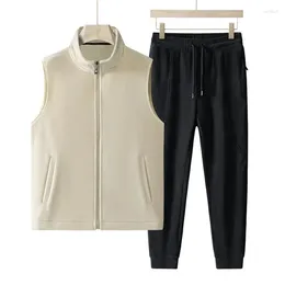 Men's Tracksuits Men Autumn Winter Casual Cashmere Pants Vest Tracksuit Thick Warm Fleece Sweatpant Lambskin Two Piece Set Male Clothing