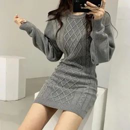 Casual Dresses Korean Fashion Sweater Dress for Women Ribbed Knit Fited Mini Sexig Fall Winter O Neck Long Sleeve Backless Bodycon